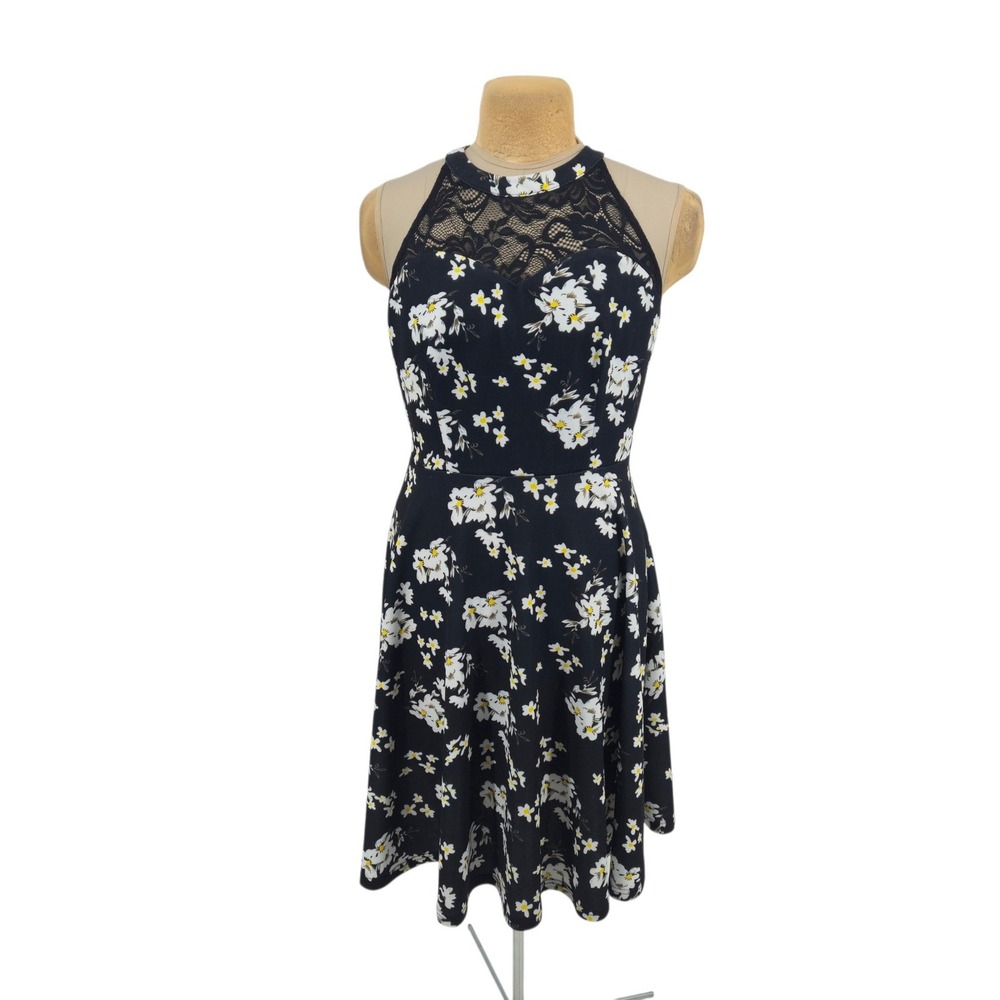 Bbonlinedress Floral Lace Halter Dress Womens Large Black White Daisy Sleeveless
